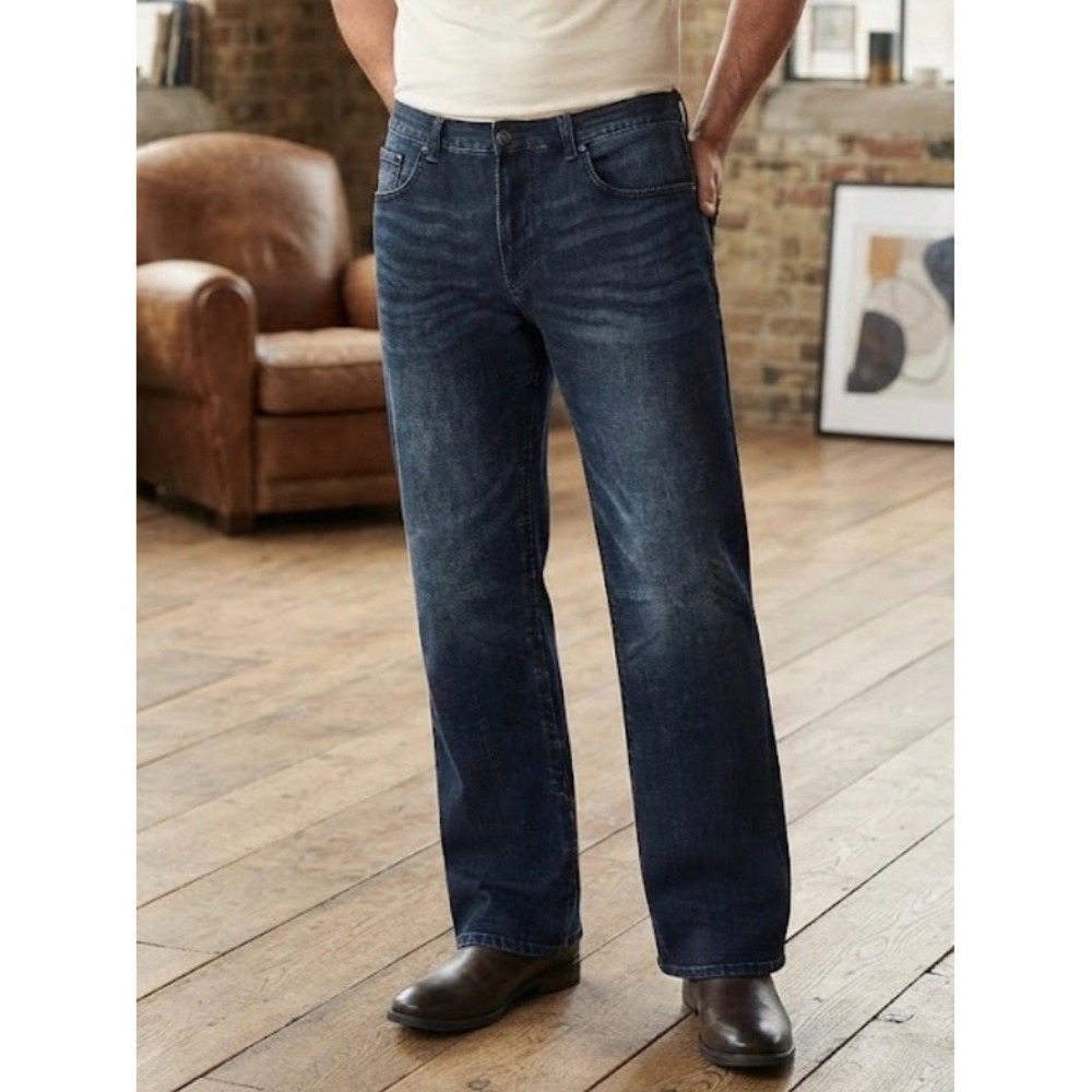 TK‎ Axel Slim Boot Jeans Mens 38x30 Dark Wash Stretch Denim Bootcut Whiskered